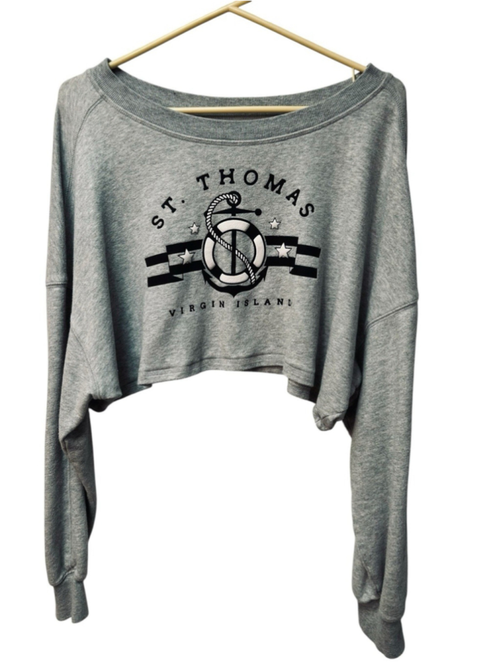 St Thomas AERO Fleece Crop Top Sweatshirt Womens L Virgin Islands Gray Cotton - Picture 15 of 16